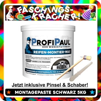 Reifenmontagepaste schwarz 5 kg Eimer + Pinsel + Schaber + 3 Stk. Kreide
